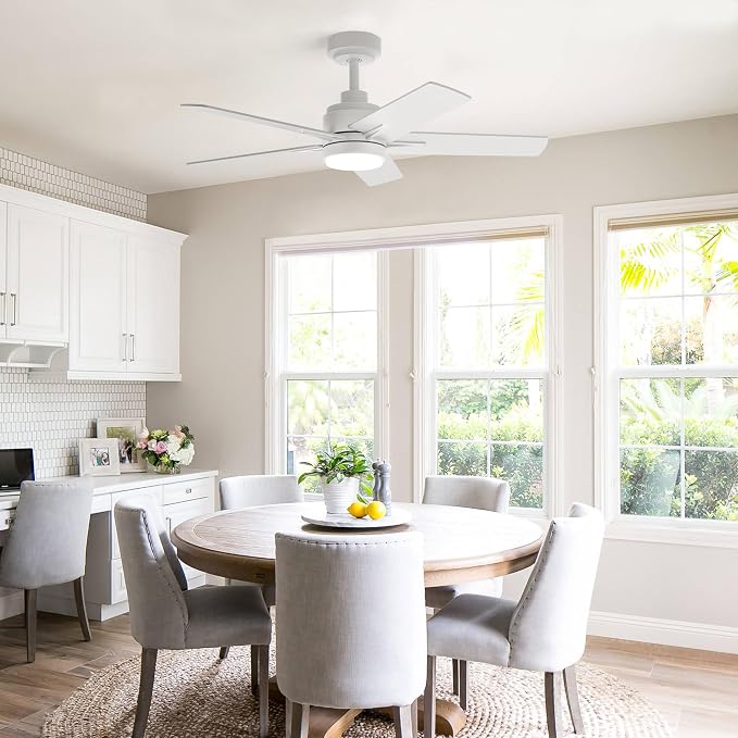 42 Inch White Ceiling Fan with Light and Remote Control,Dimmable 3 Color Temperatures LED Ceiling Fan,6 Speeds Reversible DC