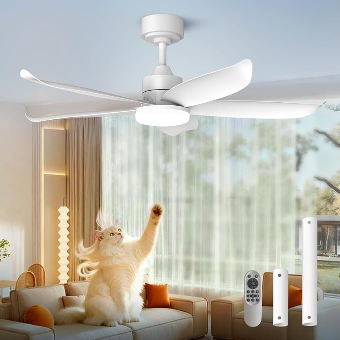 42 Inch White Ceiling Fan with Light and Remote, Modern Ceiling Fan, 6 Speed, Reversible, 3000k-6500k Dimmable LED, Quiet DC