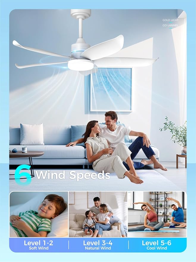 42 Inch White Ceiling Fan with Light and Remote, Modern Ceiling Fan, 6 Speed, Reversible, 3000k-6500k Dimmable LED, Quiet DC