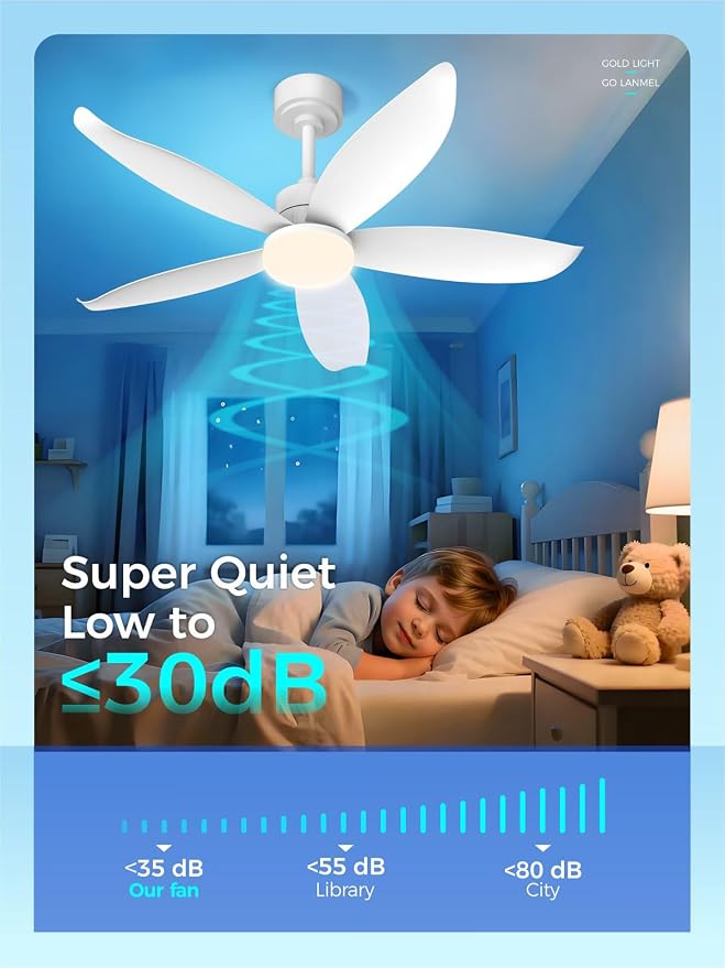 42 Inch White Ceiling Fan with Light and Remote, Modern Ceiling Fan, 6 Speed, Reversible, 3000k-6500k Dimmable LED, Quiet DC