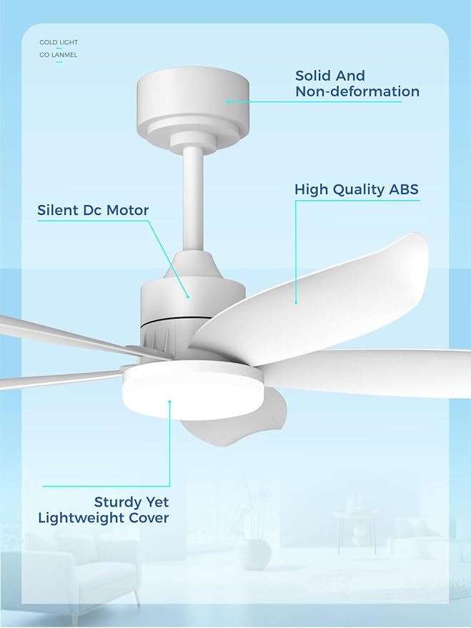 42 Inch White Ceiling Fan with Light and Remote, Modern Ceiling Fan, 6 Speed, Reversible, 3000k-6500k Dimmable LED, Quiet DC