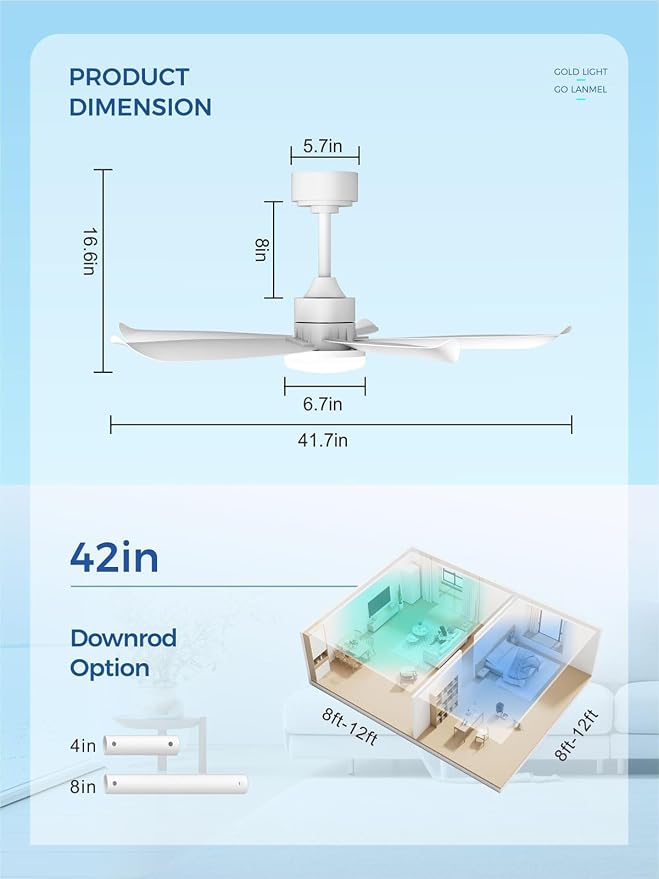 42 Inch White Ceiling Fan with Light and Remote, Modern Ceiling Fan, 6 Speed, Reversible, 3000k-6500k Dimmable LED, Quiet DC