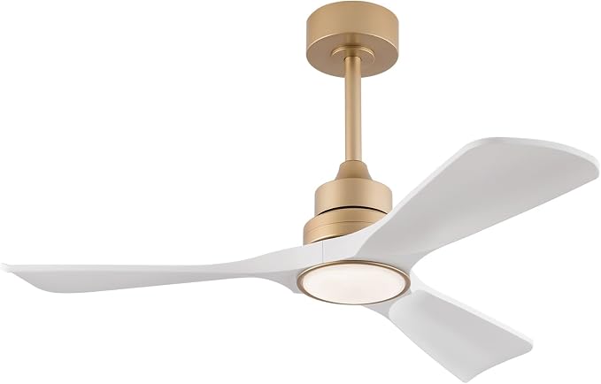 42 Inch White Ceiling Fans with Lights and Remote, 3 ABS Blades, Dimmable, 6 Speeds Quiet DC Motor, Modern Indoor Outdoor
