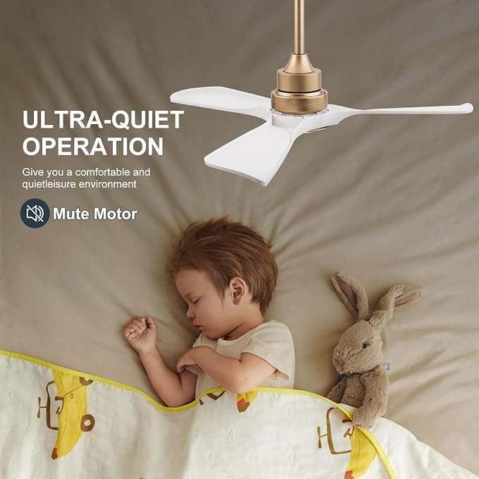 42 Inch White Ceiling Fans with Lights and Remote, 3 ABS Blades, Dimmable, 6 Speeds Quiet DC Motor, Modern Indoor Outdoor