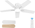 42 Inch White Ceiling Fans with Lights and Remote, Flush Mount Low Profile Ceiling Fan for Bedroom, Living Room, Patio