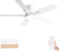 42 Inch White Flush Mount Ceiling Fans with Lights and Remote, White Low Profile Ceiling Fan for Bedroom Living Room
