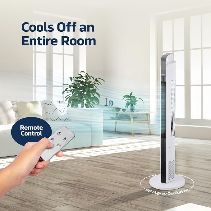 42” Oscillating Tower Fan, 3 Speed Portable Fan Tower With Remote Control, Quiet Operating Floor Fan for Bedroom with 7.5 Hr