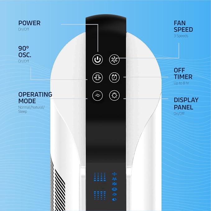 42” Oscillating Tower Fan, 3 Speed Portable Fan Tower With Remote Control, Quiet Operating Floor Fan for Bedroom with 7.5 Hr