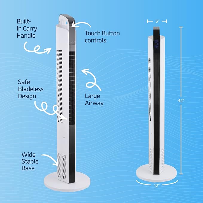42” Oscillating Tower Fan, 3 Speed Portable Fan Tower With Remote Control, Quiet Operating Floor Fan for Bedroom with 7.5 Hr