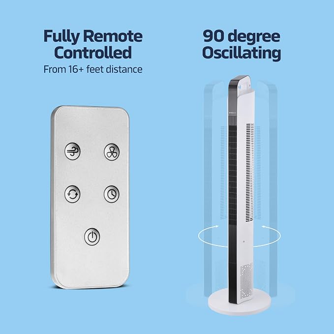 42” Oscillating Tower Fan, 3 Speed Portable Fan Tower With Remote Control, Quiet Operating Floor Fan for Bedroom with 7.5 Hr