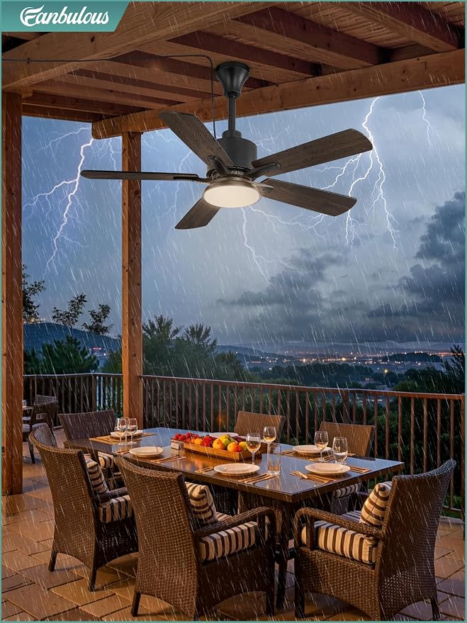 42" Outdoor Ceiling Fan with Light for Patios, IP65 Waterproof Gazebo Fan, Plug in Ceiling Fan with Remote, 3CCT 6-Speed