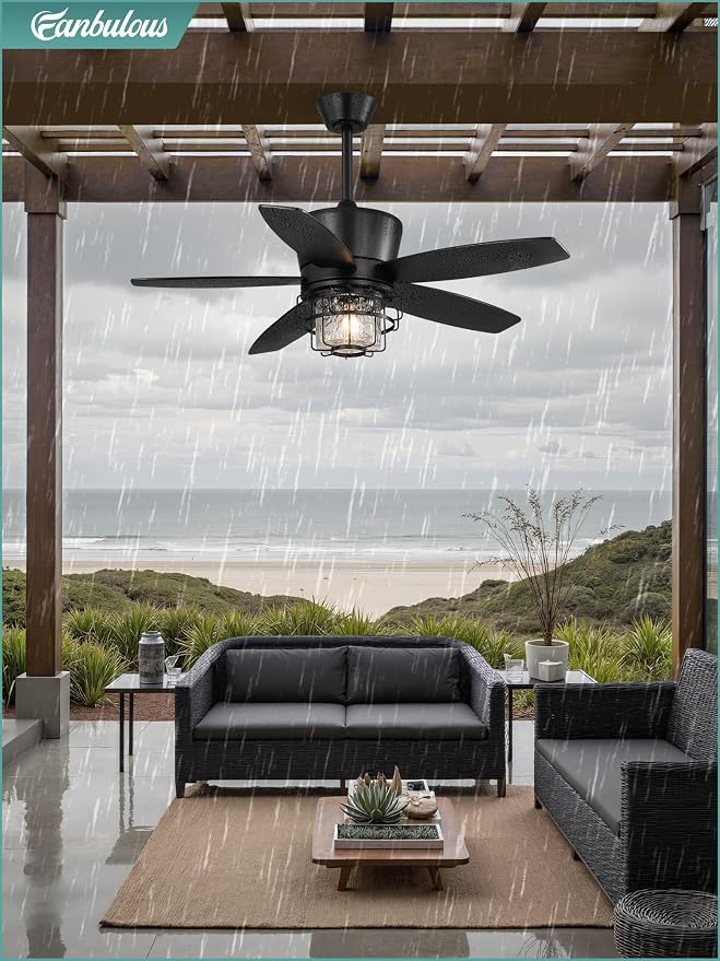 42" Outdoor Ceiling Fans with Lights and Remote Control,IP65 Wet Rated Waterproof Ceiling Fan with 6-Speed DC Motor