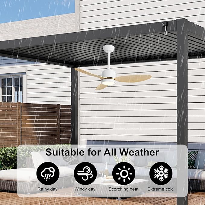 42" Outdoor Ceiling Fans with Lights, Wet Rated Waterproof Indoor Ceiling Fan with Remote, 3 ABS Blades Modern Ceiling