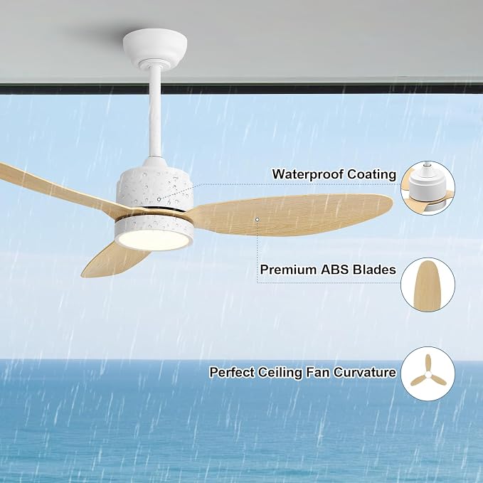 42" Outdoor Ceiling Fans with Lights, Wet Rated Waterproof Indoor Ceiling Fan with Remote, 3 ABS Blades Modern Ceiling