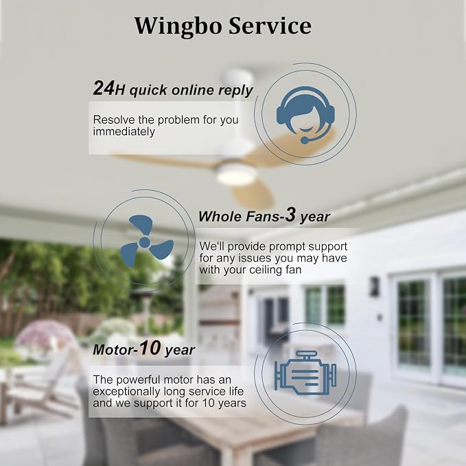 42" Outdoor Ceiling Fans with Lights, Wet Rated Waterproof Indoor Ceiling Fan with Remote, 3 ABS Blades Modern Ceiling