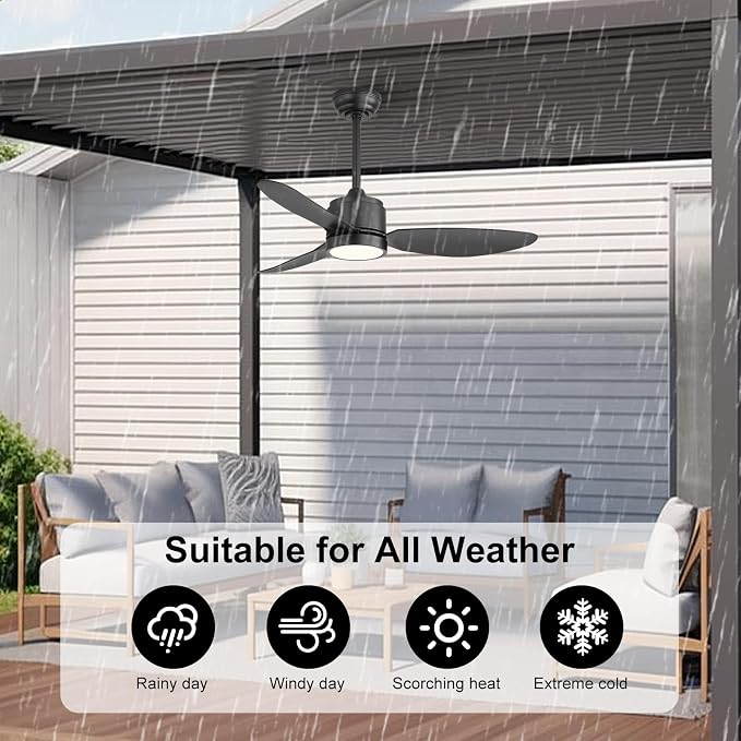 42" Outdoor Ceiling Fans with Lights, Wet Rated Waterproof Indoor Ceiling Fan with Remote, 3 ABS Blades Modern Ceiling