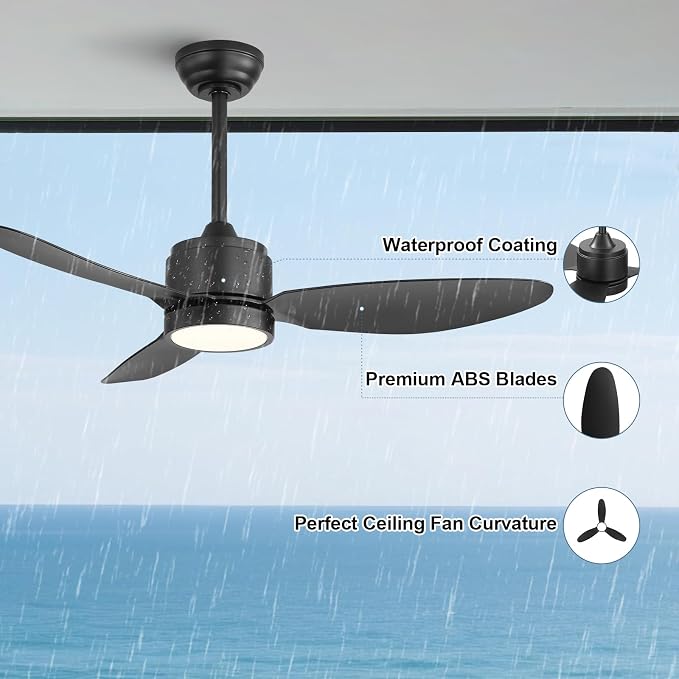 42" Outdoor Ceiling Fans with Lights, Wet Rated Waterproof Indoor Ceiling Fan with Remote, 3 ABS Blades Modern Ceiling