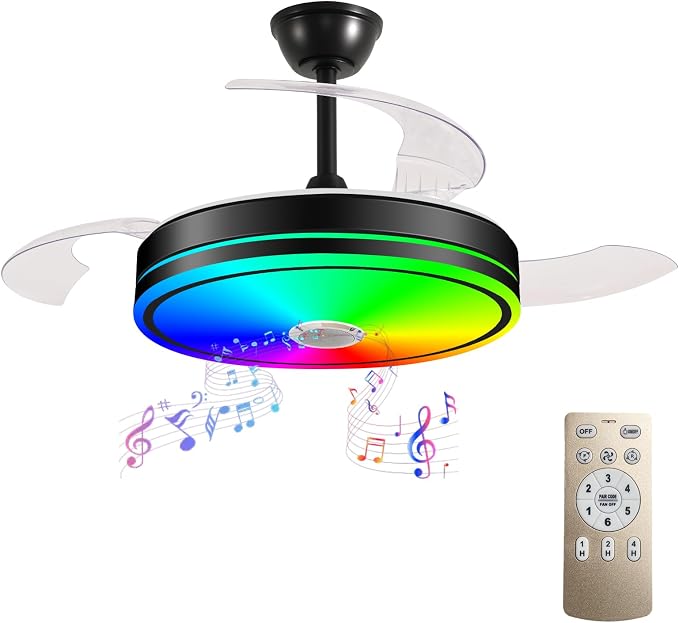 42'' Retractable Hanging Fan with Lights, Smart Fan Light with Bluetooth Speaker, App Control for Dimming & RGB