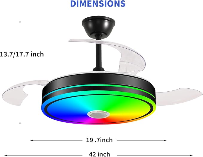 42'' Retractable Hanging Fan with Lights, Smart Fan Light with Bluetooth Speaker, App Control for Dimming & RGB, alternate