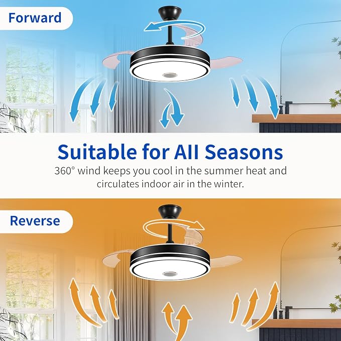 42'' Retractable Hanging Fan with Lights, Smart Fan Light with Bluetooth Speaker, App Control for Dimming & RGB, alternate