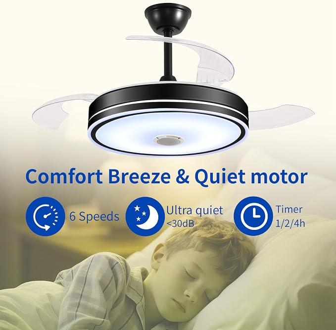 42'' Retractable Hanging Fan with Lights, Smart Fan Light with Bluetooth Speaker, App Control for Dimming & RGB, alternate