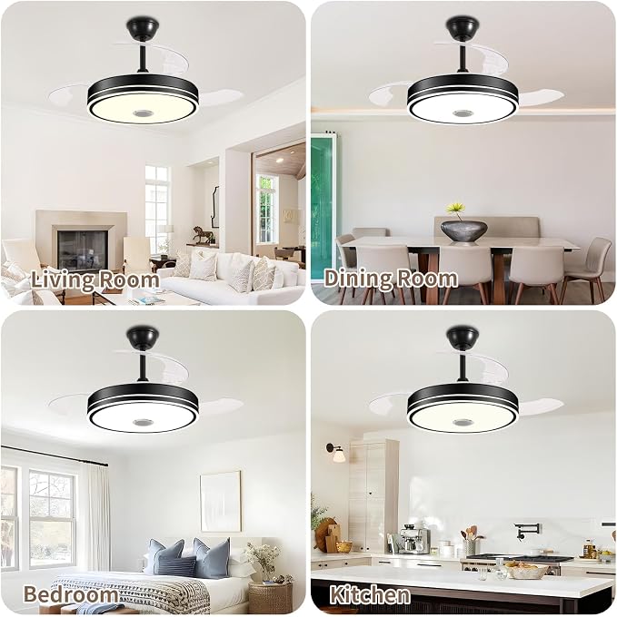 42'' Retractable Hanging Fan with Lights, Smart Fan Light with Bluetooth Speaker, App Control for Dimming & RGB, alternate