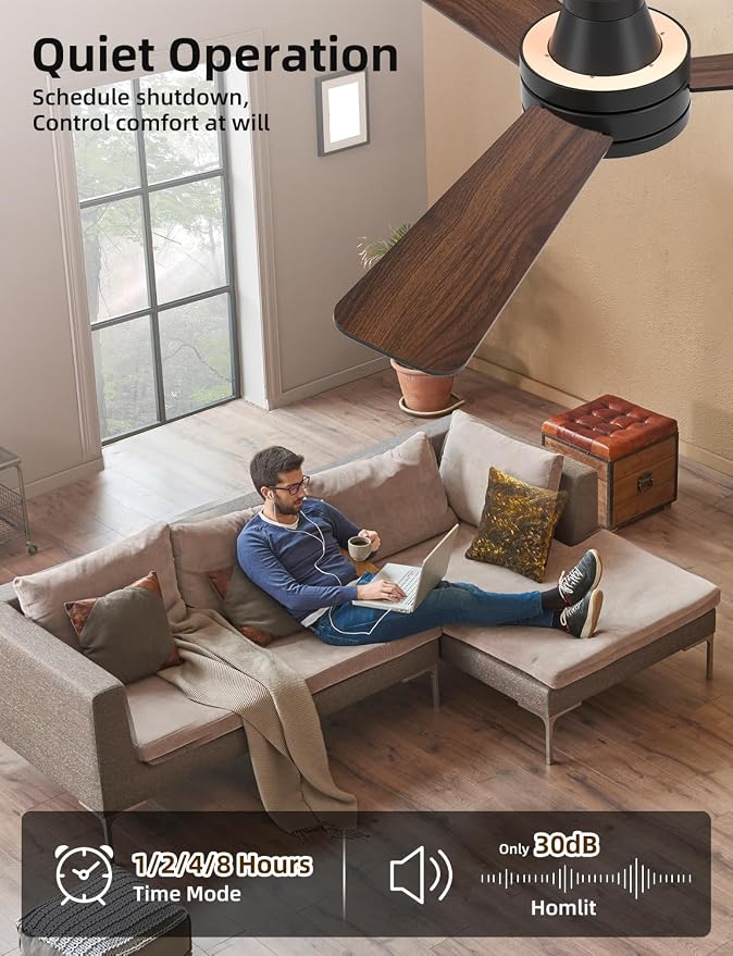 42" RGB Ceiling Fan with Light, Music Sync Smart Fan with Alexa/Google/App Control, Low Profile Flush Mount, 6-Speed Quiet DC
