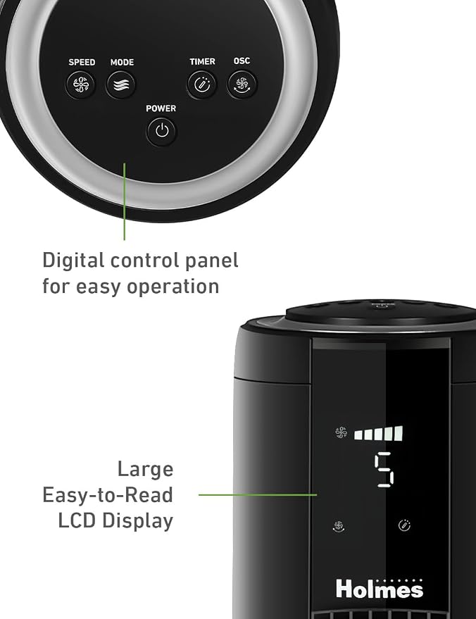 42" SmartConnect WI-FI Digital Tower Fan, ClearRead Display, Alexa Voice Control, 90° Oscillation, 5 Speeds, 4 Modes, 8-Hour
