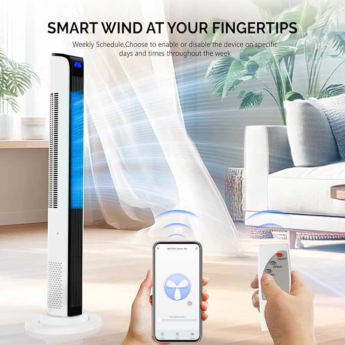 42" Tower Fan for Bedroom, Smart Floor Fan with APP & Remote Control, 3 Modes, 3 Speeds, Standing Fan with, alternate view 2