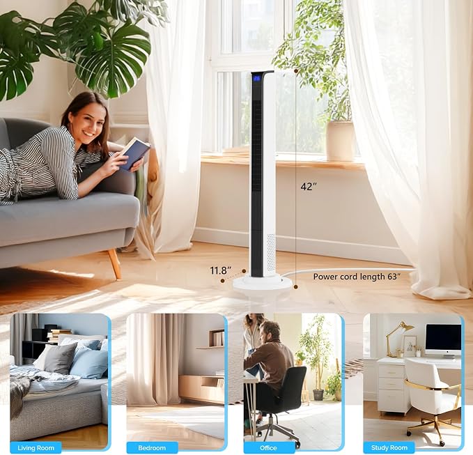 42" Tower Fan for Bedroom, Smart Floor Fan with APP & Remote Control, 3 Modes, 3 Speeds, Standing Fan with, alternate view 7