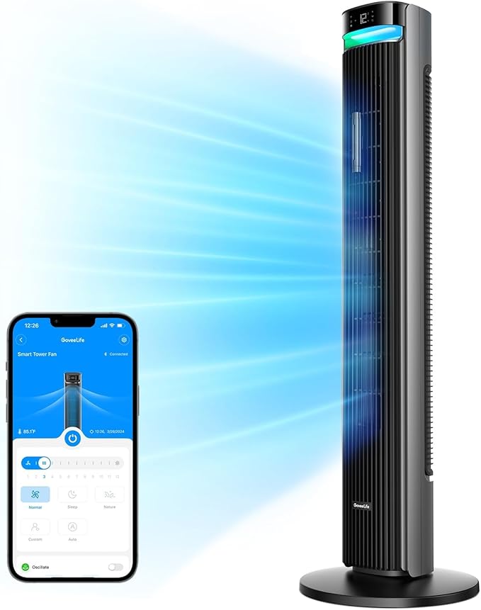 42'' Tower Fan for Bedroom, Smart Floor Fans with 150° Adjustable Oscillating, APP & Voice Control, 5 Modes 12 Speeds up to
