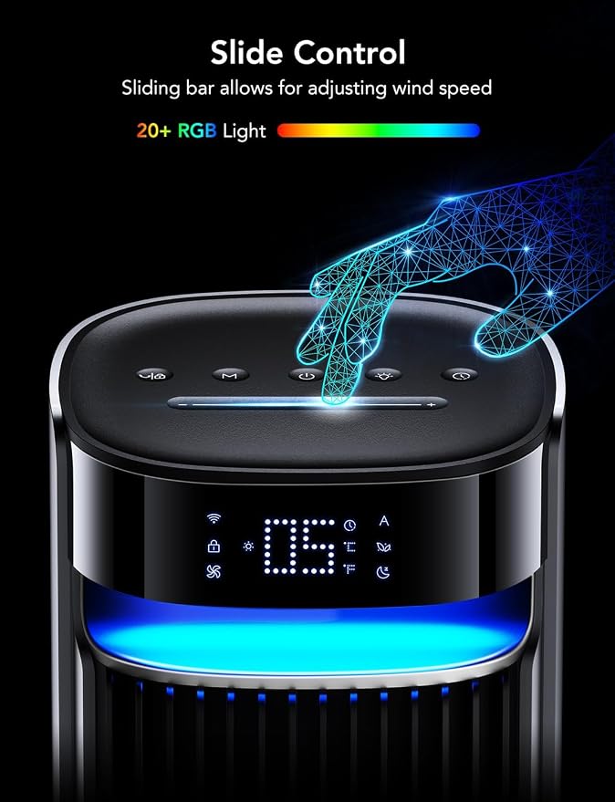 42'' Tower Fan for Bedroom, Smart Floor Fans with 150° Adjustable Oscillating, APP & Voice Control, 5 Modes 12 Speeds up to