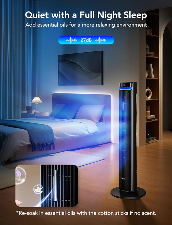 42'' Tower Fan for Bedroom, Smart Floor Fans with 150° Adjustable Oscillating, APP & Voice Control, 5 Modes 12 Speeds up to
