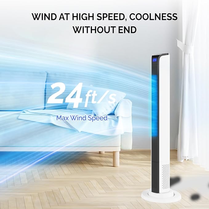 42" Tower Fan with APP & Remote Control, Smart Floor Fan with 3 Modes 3 Speeds & Digital Display, Bladeless Standing Fan with