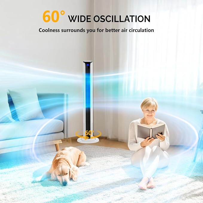 42" Tower Fan with APP & Remote Control, Smart Floor Fan with 3 Modes 3 Speeds & Digital Display, Bladeless Standing Fan with