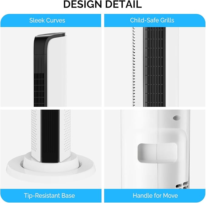 42" Tower Fan with APP & Remote Control, Smart Floor Fan with 3 Modes 3 Speeds & Digital Display, Bladeless Standing Fan with