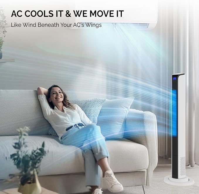 42" Tower Fan with APP & Remote Control, Smart Floor Fan with 3 Modes 3 Speeds & Digital Display, Bladeless Standing Fan with