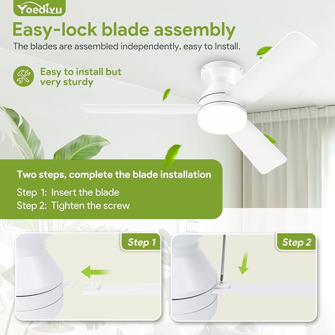 42" White Ceiling Fans with Lights and Remote, Low Profile Ceiling Fan with Light, Reversible DC Motors, 3CCT Dimmable Timer