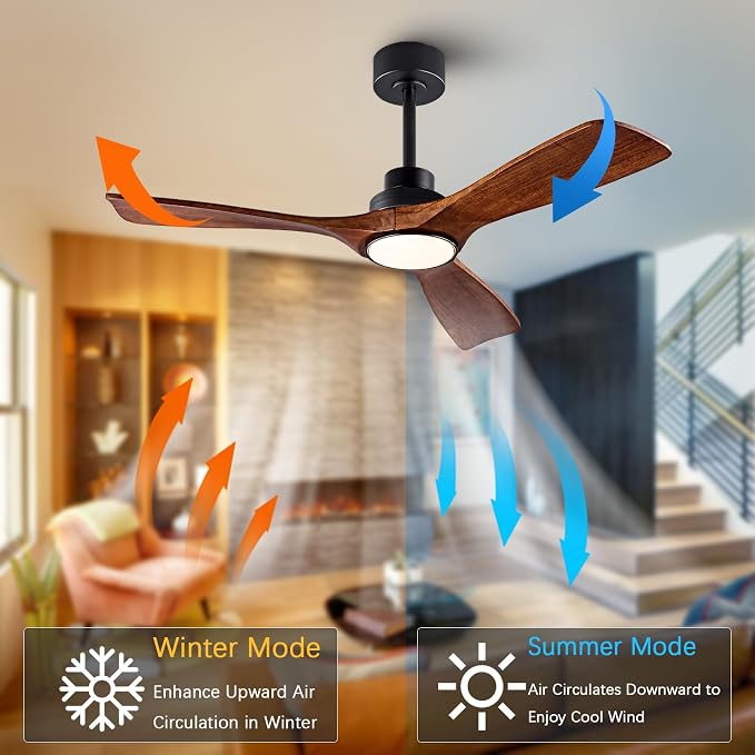 42" Wood Ceiling Fan with Lights Remote Control,Quiet DC Motor 3 Blade Ceiling Fans for Patio Living Room, Bedroom