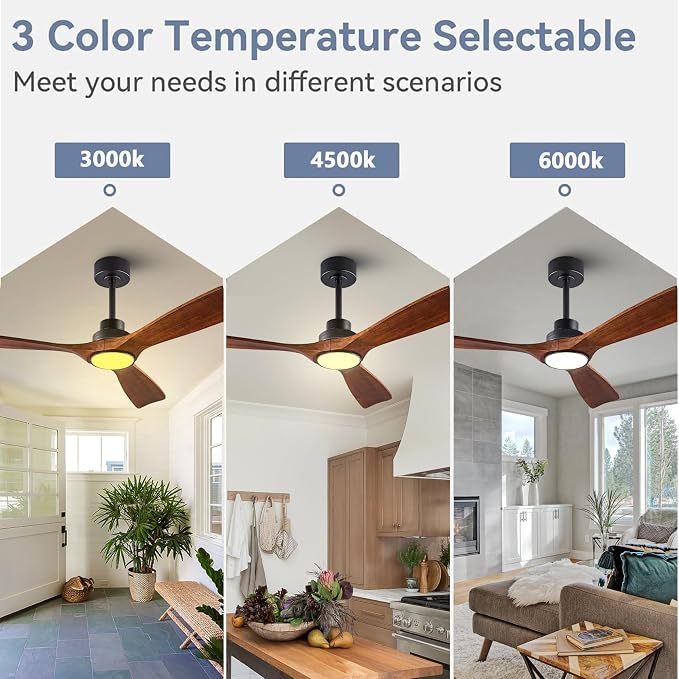 42" Wood Ceiling Fan with Lights Remote Control,Quiet DC Motor 3 Blade Ceiling Fans for Patio Living Room, Bedroom
