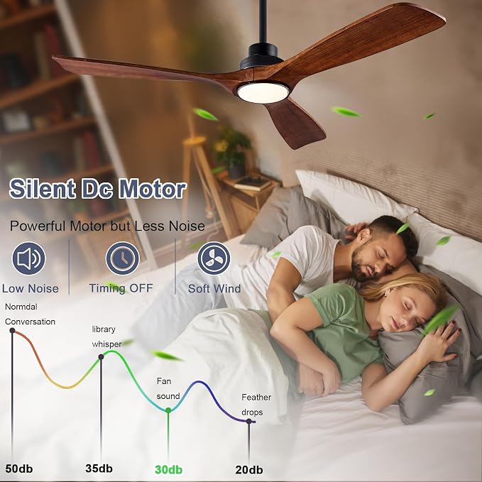 42" Wood Ceiling Fan with Lights Remote Control,Quiet DC Motor 3 Blade Ceiling Fans for Patio Living Room, Bedroom