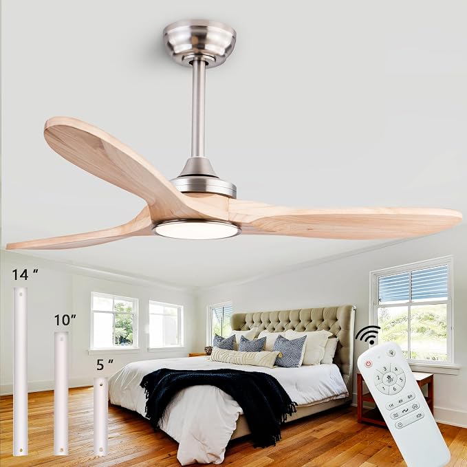 42" Wood Ceiling Fans with Lights and Remote Control,Indoor Outdoor 3 Blades Wooden Ceiling Fan for Garage,Patio,Living