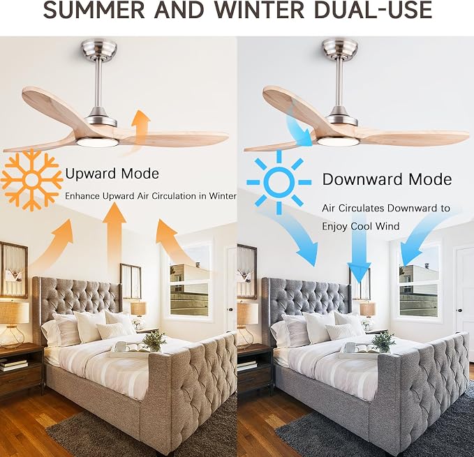 42" Wood Ceiling Fans with Lights and Remote Control,Indoor Outdoor 3 Blades Wooden Ceiling Fan for Garage,Patio,Living