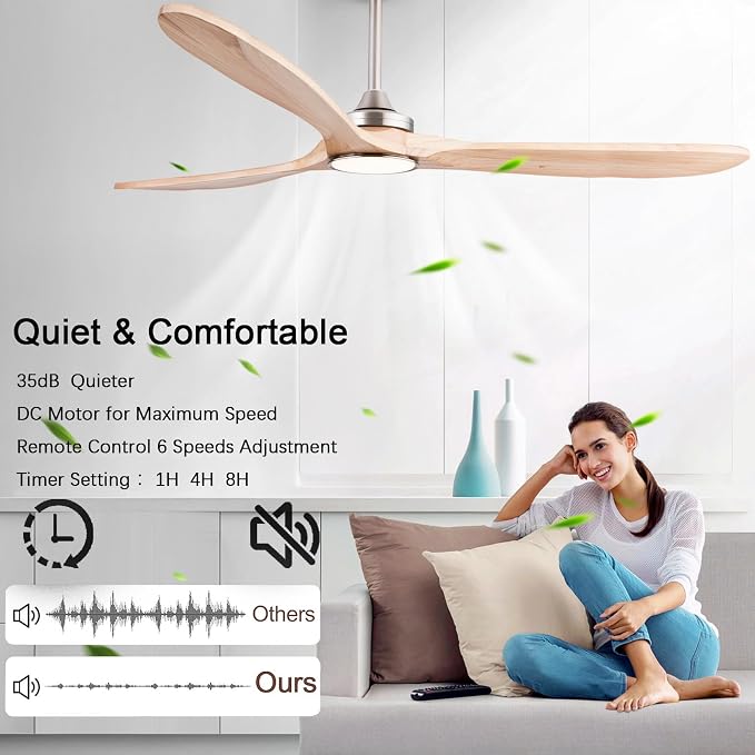 42" Wood Ceiling Fans with Lights and Remote Control,Indoor Outdoor 3 Blades Wooden Ceiling Fan for Garage,Patio,Living