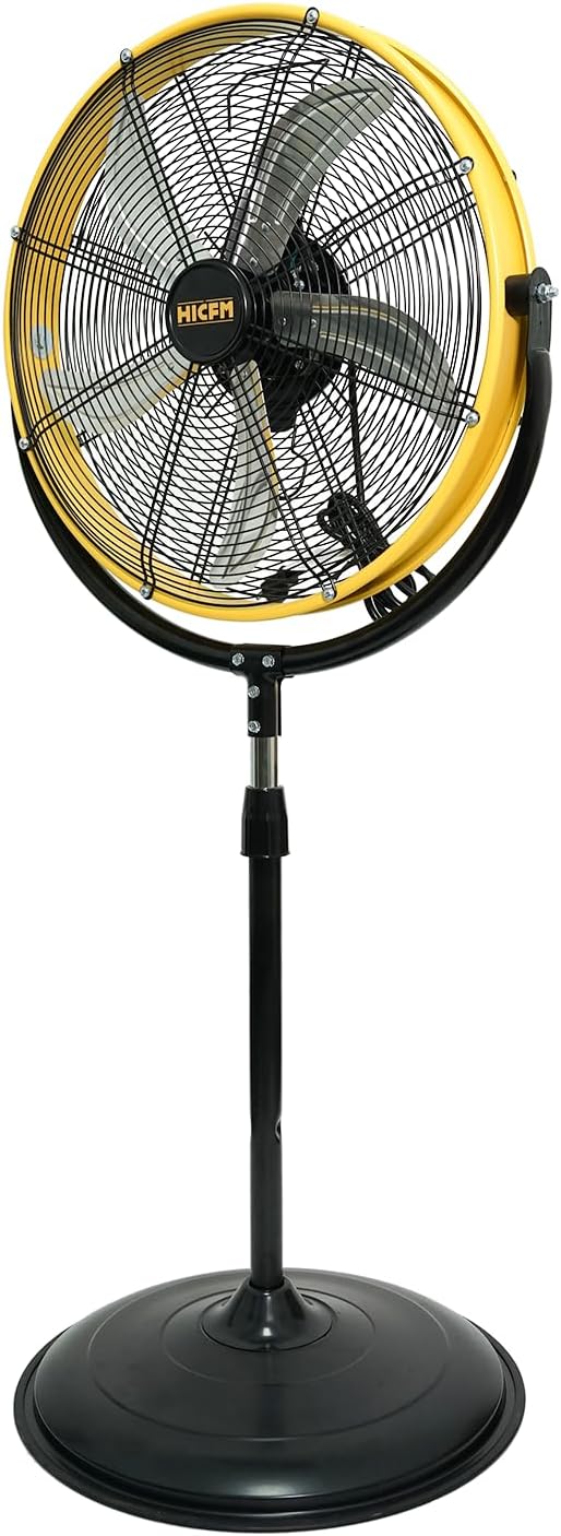 4200 CFM 20" High Velocity Pedestal Fan with Powerful 1/5 Motor, 6 Foot Power Cord, 180 degree Tilting Drum Head, 3-Speeds