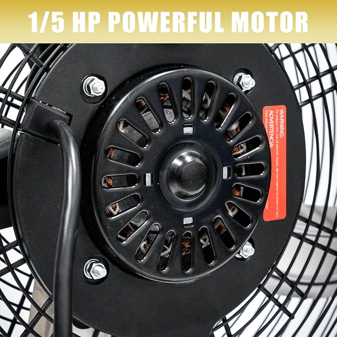 4200 CFM 20" High Velocity Pedestal Fan with Powerful 1/5 Motor, 6 Foot Power Cord, 180 degree Tilting Drum Head, 3-Speeds