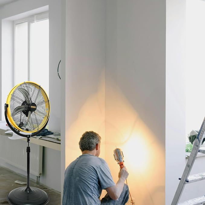 4200 CFM 20" High Velocity Pedestal Fan with Powerful 1/5 Motor, 6 Foot Power Cord, 180 degree Tilting Drum Head, 3-Speeds