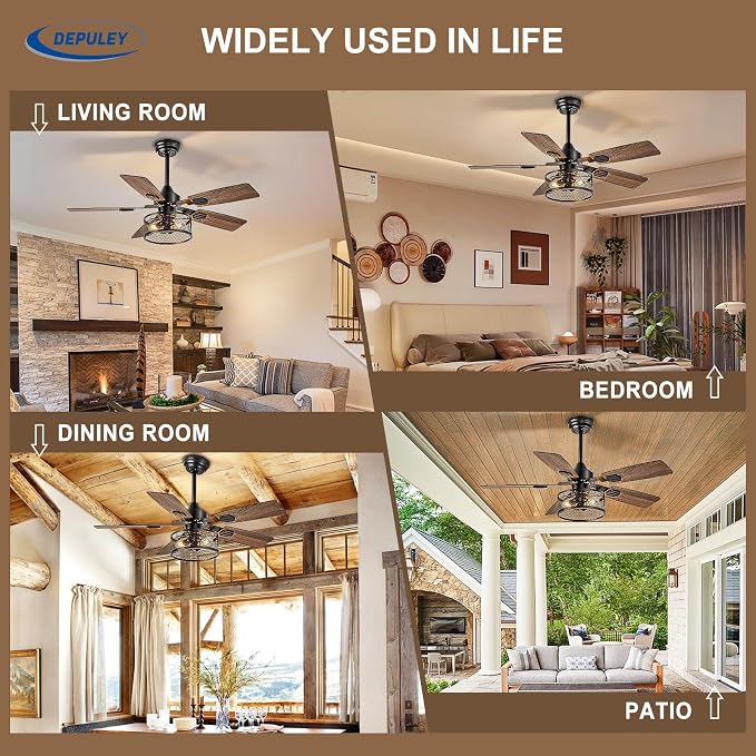 42in Ceiling Fans with Lights: 2 Pack Farmhouse Ceiling Fan with Remote - Black Caged Ceiling Fan with Dual, alternate view 2