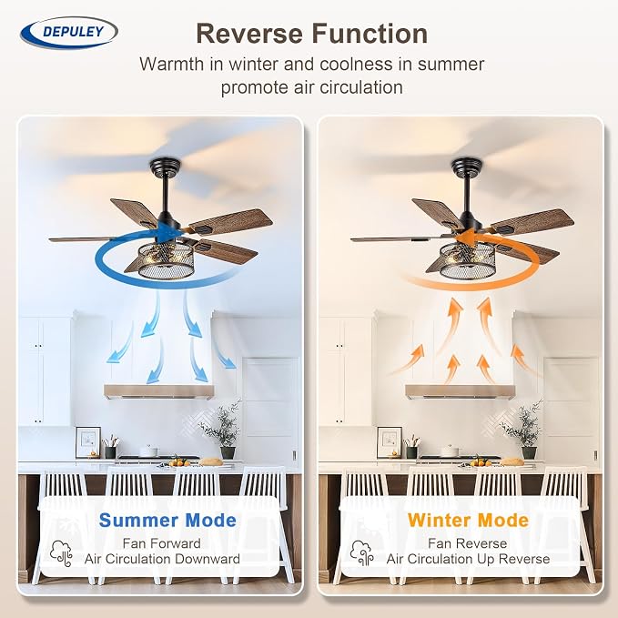 42in Ceiling Fans with Lights: 2 Pack Farmhouse Ceiling Fan with Remote - Black Caged Ceiling Fan with Dual, alternate view 5