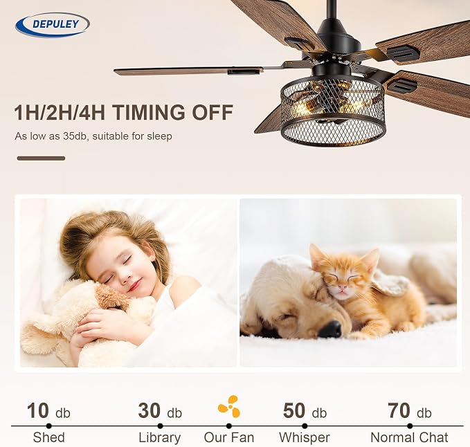 42in Ceiling Fans with Lights: 2 Pack Farmhouse Ceiling Fan with Remote - Black Caged Ceiling Fan with Dual, alternate view 6